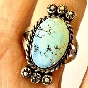 Navajo Golden Hills Turquoise Ring Sz 9 Sterling Blue Native American Handmade